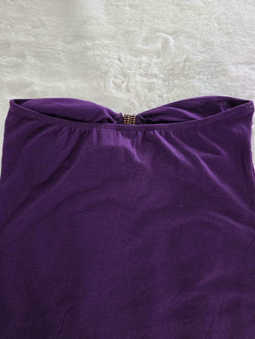"L8TER" Ruched Sweetheart Neckline, Wood Embellished, Sleeveless Top In Purple - Picture 5 of 7